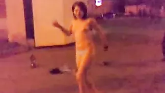 Drunk Russian teen goes wild, strips naked in public!