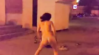 Drunk Russian teen goes wild, strips naked in public!