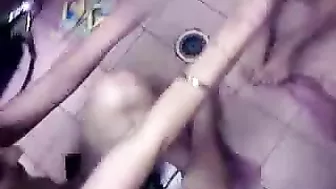 Drunk Fucking Two lesbian friends in the restaurant bathroom - A wild and intense sexual encounter