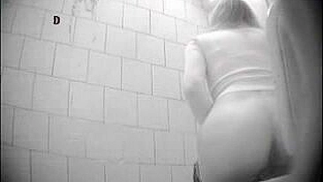 Russian college girls go wild in public restroom stalls!