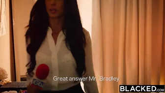 Dark-skinned soccer player invades twat of beautiful reporter