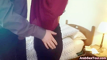 Lady in hijab meets client with huge white cock to suck it