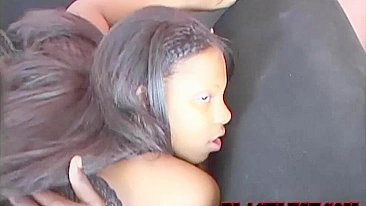 Curvaceous Ebony teen enjoys cumshot on her massive tits after hot sex