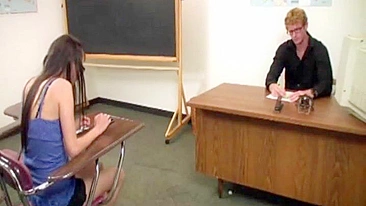 Modest student Kaci gives detention teacher awesome handjob to make him forget about her bad behavior