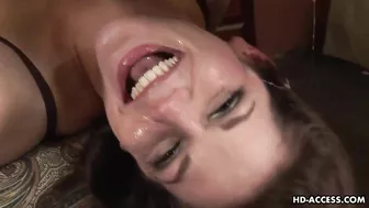 Cheerful brunette Bobbi Starr gets her deep throat penetrated in a sloppy and very rough way