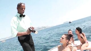 Charming French misses Nikita Bellucci and Joyce Exess have a sex trip on yacht off the coast of Greece