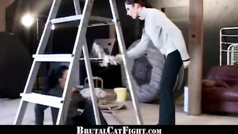 Two chicks start fighting while cleaning the barn but everything turns into FFM threesome with their pal