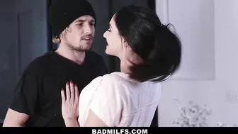 Hot MILF and stepdaughter serve guy's cock to convince him stay longer Hot MILF and stepdaughter serve guy's cock to convince him stay longer