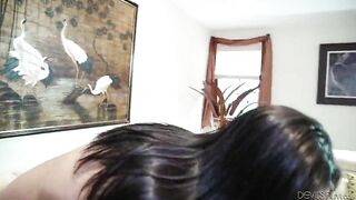 Bald man with tattoos licks girl's pussy and she sucks cock