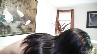 Bald man with tattoos licks girl's pussy and she sucks cock