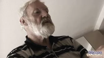 Young girl was tired of old man and blowjob ended with cum in mouth