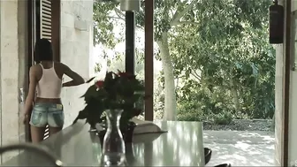 Short-haired brunette provides crashed biker first sexual aid