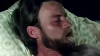 Vintage XXX video: two horny girls give nice blowjob to beard guy until he abundantly cums