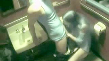 Young Lovers Get Freaky in Public restroom! Must-see Hidden cam footage!