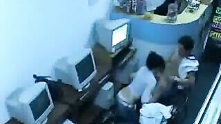 Unleash Your Fantasies! Couple's Public Sex in Internet Cafe with Workers Watching