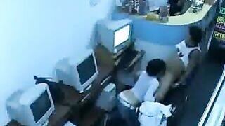 Unleash Your Fantasies! Couple's Public Sex in Internet Cafe with Workers Watching