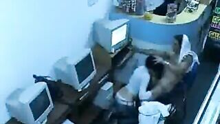 Unleash Your Fantasies! Couple's Public Sex in Internet Cafe with Workers Watching