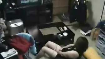 Hidden camera caught mature mom masturbating to video of man jerking off