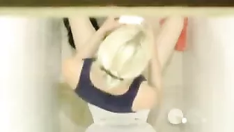 Sexy Young Student Caught in Public bathroom masturbating to porn magazine