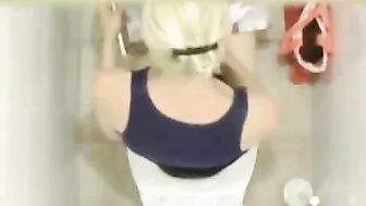 Sexy Young Student Caught in Public bathroom masturbating to porn magazine