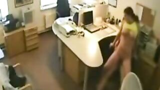 Steamy College Romp in the Workplace Caught on Camera!