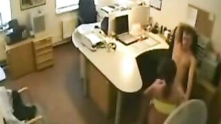 Steamy College Romp in the Workplace Caught on Camera!