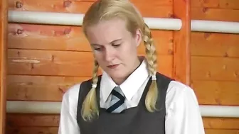 Detention Spanking for Pigtail-Wearing Students - Teacher's Strict Discipline