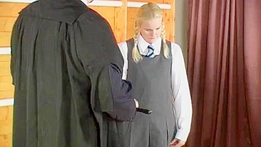 Detention Spanking for Pigtail-Wearing Students - Teacher's Strict Discipline