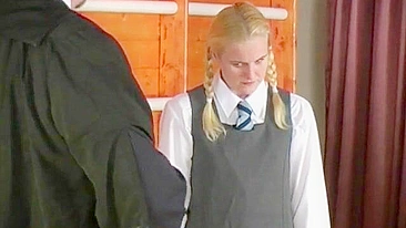 Detention Spanking for Pigtail-Wearing Students - Teacher's Strict Discipline