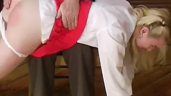 XXX video - Old Man Spanks Tense Teen's Panties Down, intense