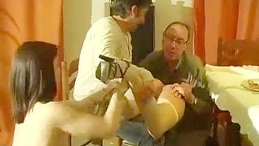 Two Teenage Couples Enjoy Spanking Play During Dinner