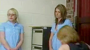 Mature Teacher Punishes 3 Teens with Canes and Spankings, Leaving Red Asses.