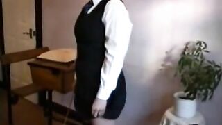 Spanking Schoolgirl's Big Butt with Caning Punishment