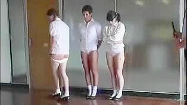Spanking and Caning Punishment for Three Naughty Teenage Girls in Red Lingerie