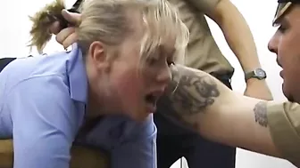 Blonde Woman Harshly Handled by Authoritative Officers in Uniform, Spanking