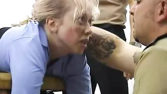 Blonde Woman Harshly Handled by Authoritative Officers in Uniform, Spanking
