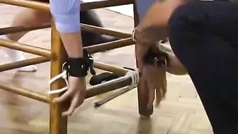 Blonde Woman Harshly Handled by Authoritative Officers in Uniform, Spanking