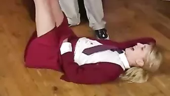 Uniform Blonde Girl Gets Spanked