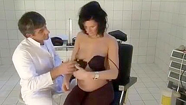 Pregnant Brunette Woman Experiences Unusual Gyno Exam with Doctor