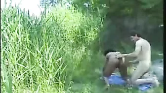 Pregnant African Woman Fucked By Skinny White Elderly Man By The River