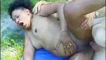 Pregnant African Woman Fucked By Skinny White Elderly Man By The River