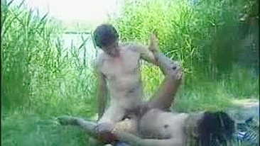 Pregnant African Woman Fucked By Skinny White Elderly Man By The River