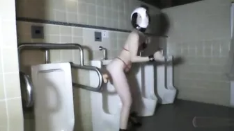 Uninhibited perv Japanese teen pleasures herself in the men's room