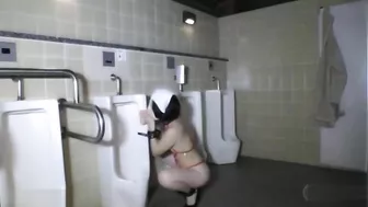 Uninhibited perv Japanese teen pleasures herself in the men's room