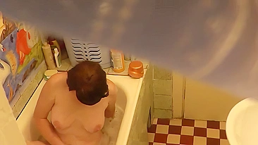 Son's Slutty Mom Caught on Spy Camera Masturbating in Shower!