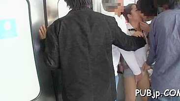 Lady in Business Suit Surrounded by Maniacs in Subway