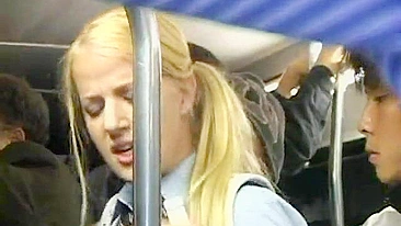 Japanese Blowjob on Blonde Schoolgirl during Bus Ride