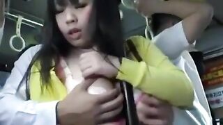 Japanese Schoolgirl Blowjob and Sex in Public Bus
