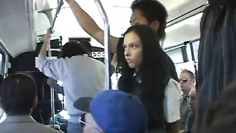 Japanese men grope brunette schoolgirl on bus in sexually explicit video