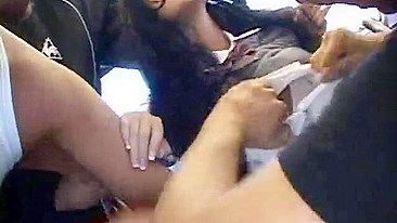 Japanese men grope brunette schoolgirl on bus in sexually explicit video